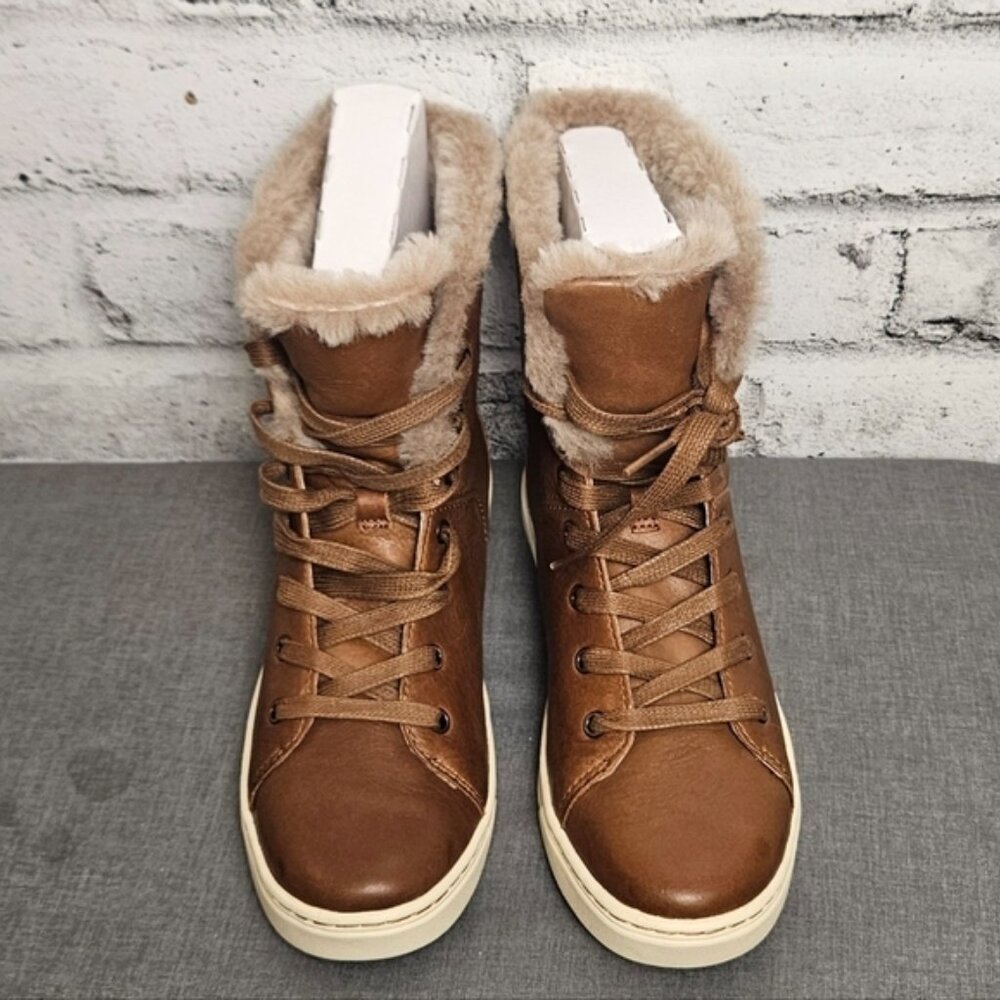 UGG Croft Luxe Quilt Leather Lace Up Shearling Boots Chestnut Brown Women 7.5 - Picture 5 of 12